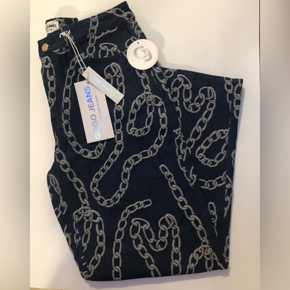 GOGO Blue Jeans with Chain Design NWT